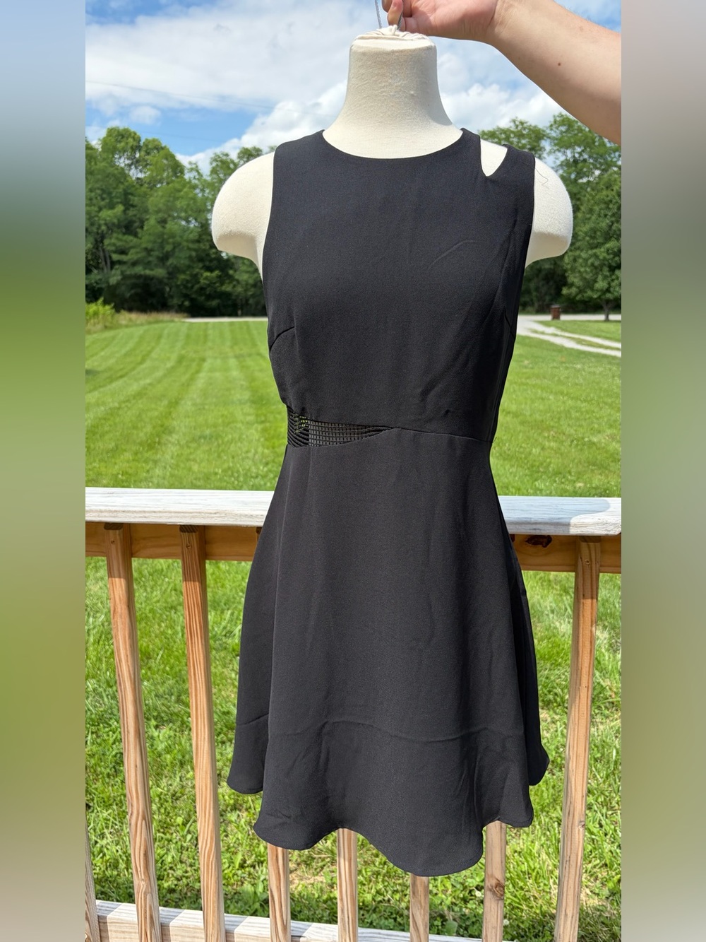 NWT 19 COOPER Black Sleeveless Short Dress Size Medium Ruffled‎ Hem Mesh Cutout